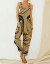 Sleeveless Wide Leg Printed Romper Jumpsuit