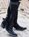 Mid Calf Pu Leather  Cowgirl Retro Boots