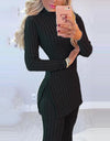 2pcs Long Sleeve Ribbed High Waist Pants Set