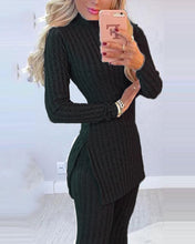 Cargar imagen en el visor de la galería, 2pcs Long Sleeve Ribbed High Waist Pants Set
