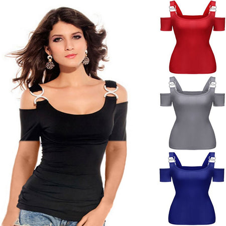 Off Shoulder Top With Metal Buckle Strap