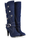 Denim Buckle Knee-High boots
