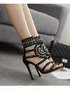 Open Toe Rhinestone Crystal Ankle Wrap Heels