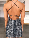 Snake Print Sexy Backless Cross Bandage Dress