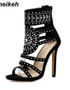 Open Toe Rhinestone Crystal Ankle Wrap Heels