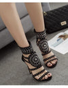 Open Toe Rhinestone Crystal Ankle Wrap Heels