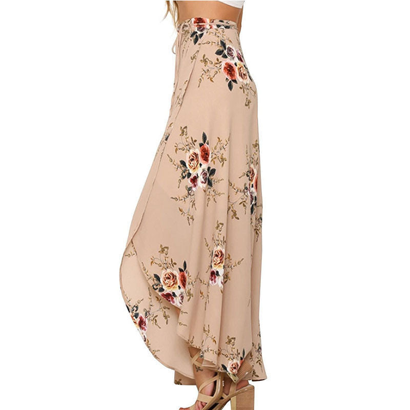 Button Split Floral print long skirt