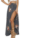 Button Split Floral print long skirt