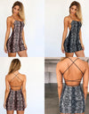 Snake Print Sexy Backless Cross Bandage Dress