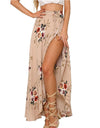 Button Split Floral print long skirt