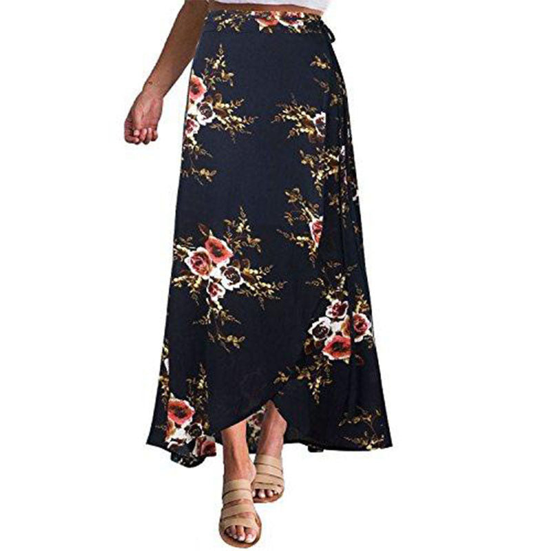 Button Split Floral print long skirt