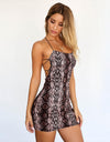 Snake Print Sexy Backless Cross Bandage Dress