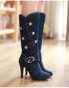 Denim Buckle Knee-High boots