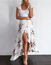 Button Split Floral print long skirt