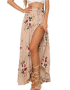 Button Split Floral print long skirt