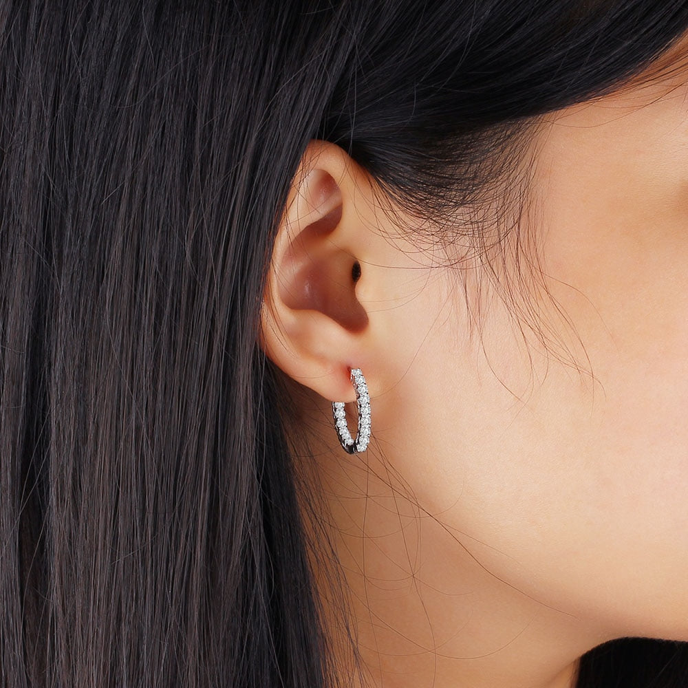 Sparkling Cubic Zirconia 925 Sterling Silver Hoop Earrings