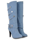 Denim Buckle Knee-High boots