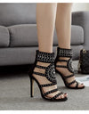 Open Toe Rhinestone Crystal Ankle Wrap Heels