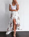 Button Split Floral print long skirt
