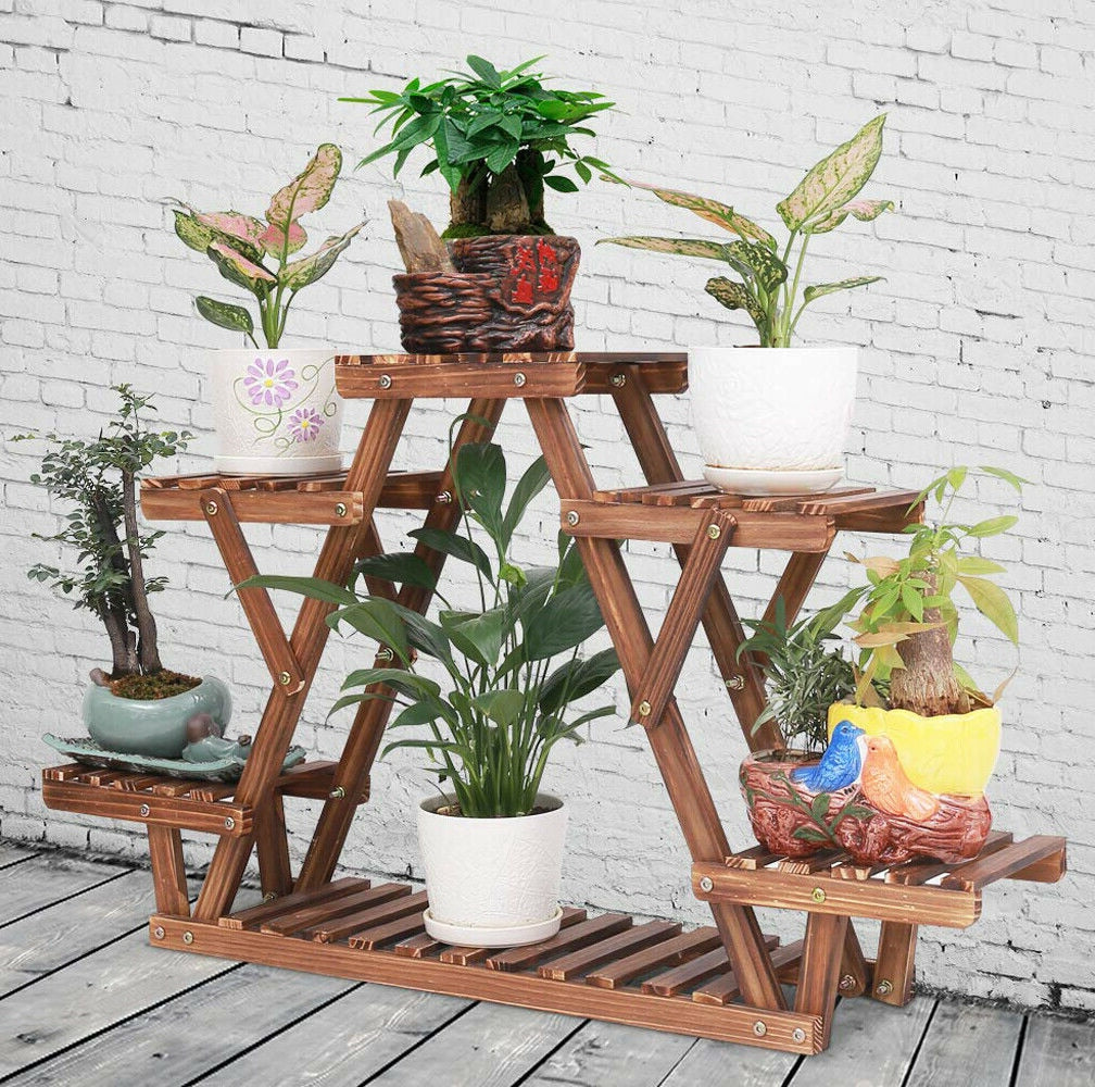 Triangle 6 -Tiered Indoor/Outdoor Wood Plant Stand