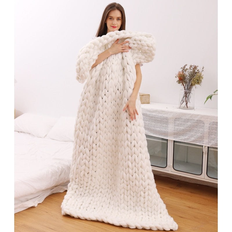 Thick knitted wool blanket