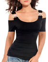 Off Shoulder Top With Metal Buckle Strap