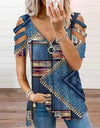 V-Neck Zipper Blouse Pullover