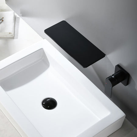 Waterfall Sink Faucet Shelf Basin Water Mixer Black Matte