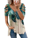 V-Neck Zipper Blouse Pullover