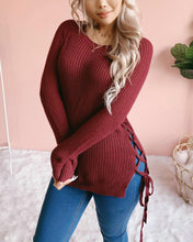 Load image into Gallery viewer, Thick Knitted O Neck Solid Split Cross Bandage Sweater Oullover
