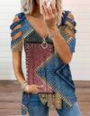 V-Neck Zipper Blouse Pullover