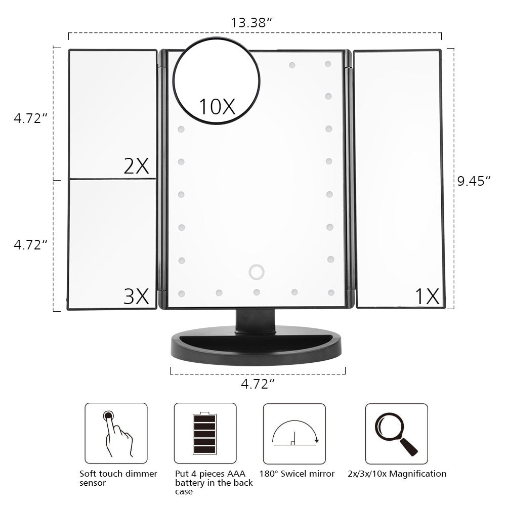 Adjustable LED Touch Screen Makeup Folding Mirror