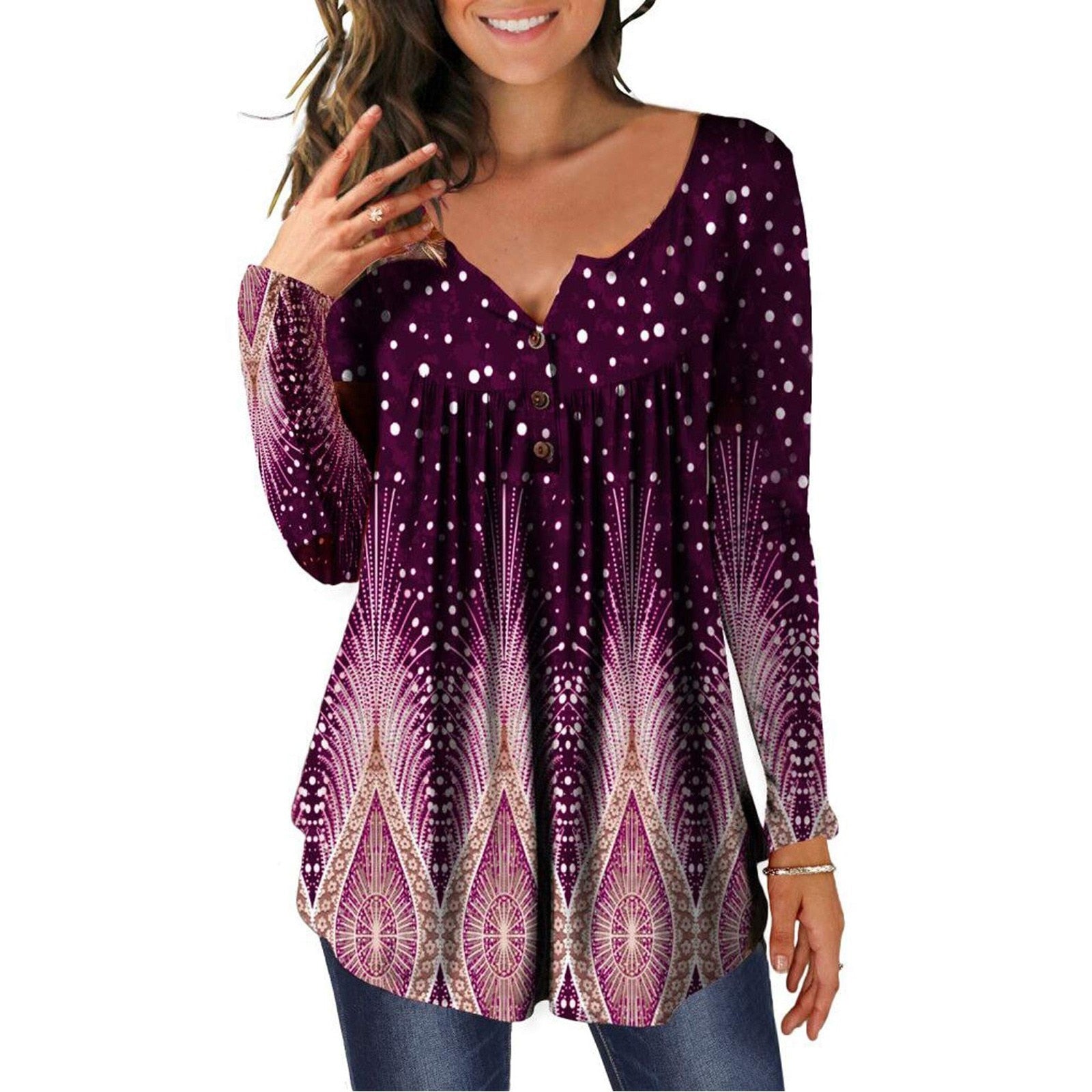 Round Neck Button tunic blouse