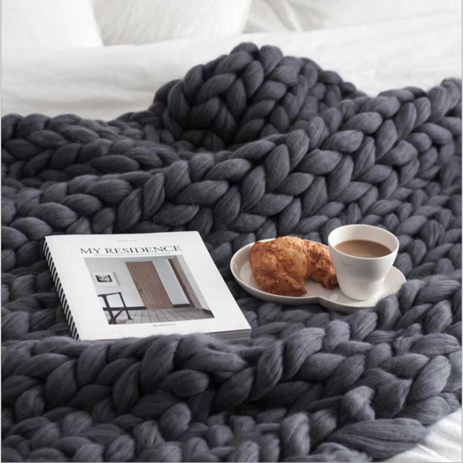 Thick knitted wool blanket