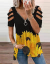 V-Neck Zipper Blouse Pullover