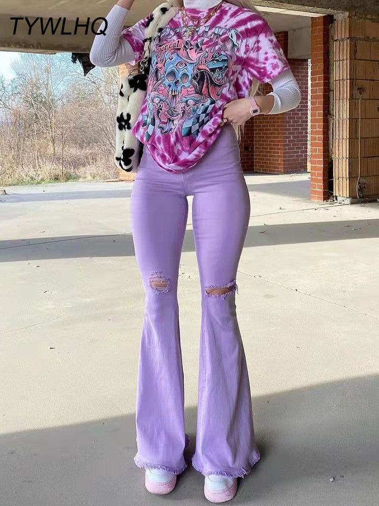 High Waist Flared  Stretch Jeans