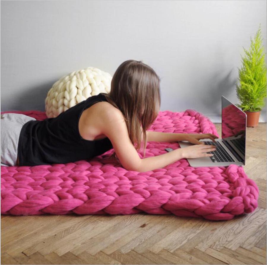 Thick knitted wool blanket