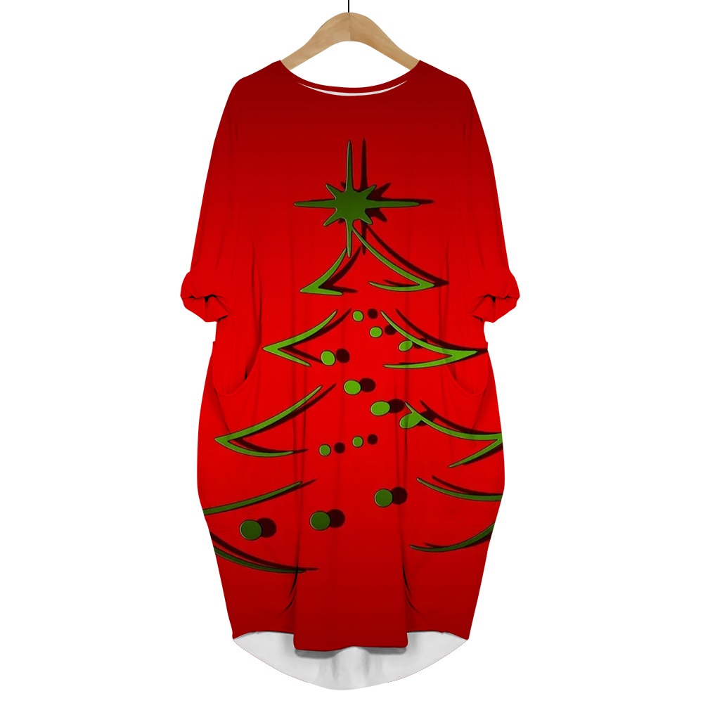 Long Sleeve 3D Print Christmas Dress