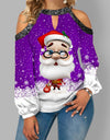 Oversized Santa Print Off-shoulder Long-sleeved Top