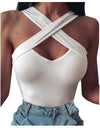 Cross Sleeveless Solid Vest Hollow Casual Vest Top