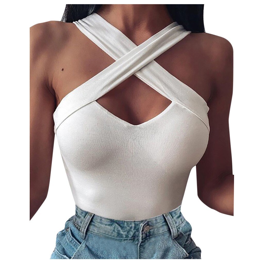Cross Sleeveless Solid Vest Hollow Casual Vest Top