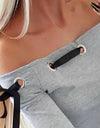 Long Sleeve Off Shoulder Hollow Out Slim Fits Shirt
