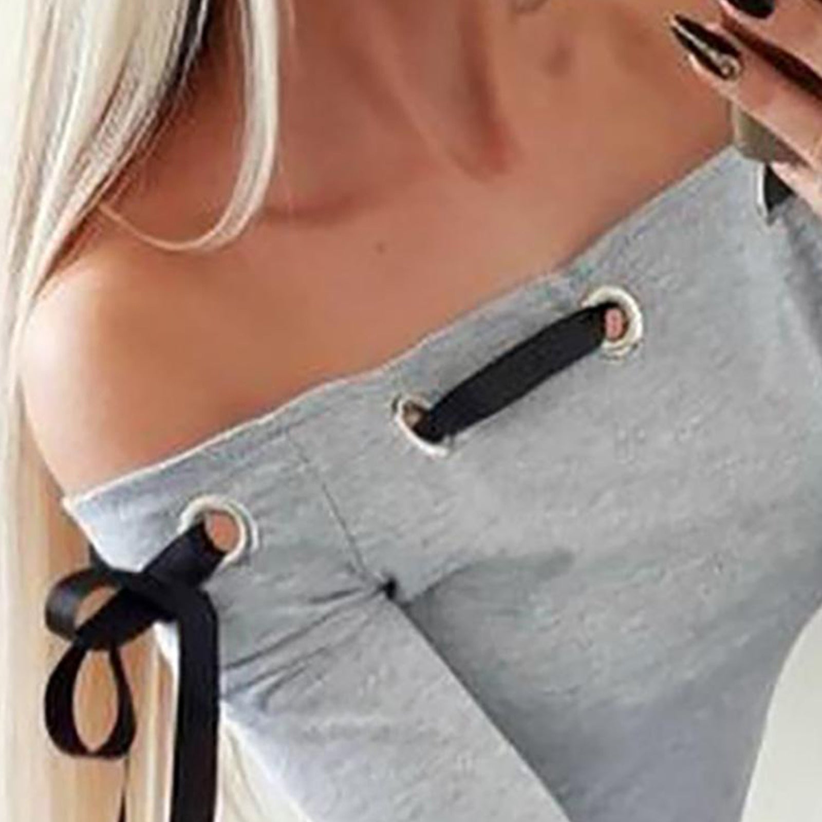 Long Sleeve Off Shoulder Hollow Out Slim Fits Shirt