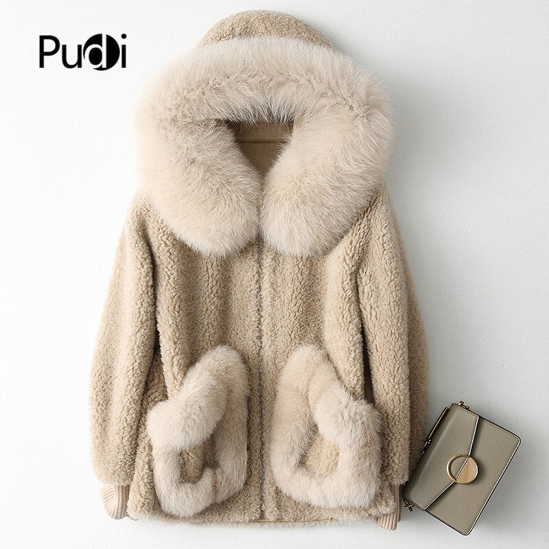 Winter Wool Warm Overcoat With Real Fox Fur