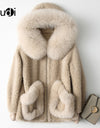 Winter Wool Warm Overcoat With Real Fox Fur