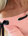 Long Sleeve Off Shoulder Hollow Out Slim Fits Shirt
