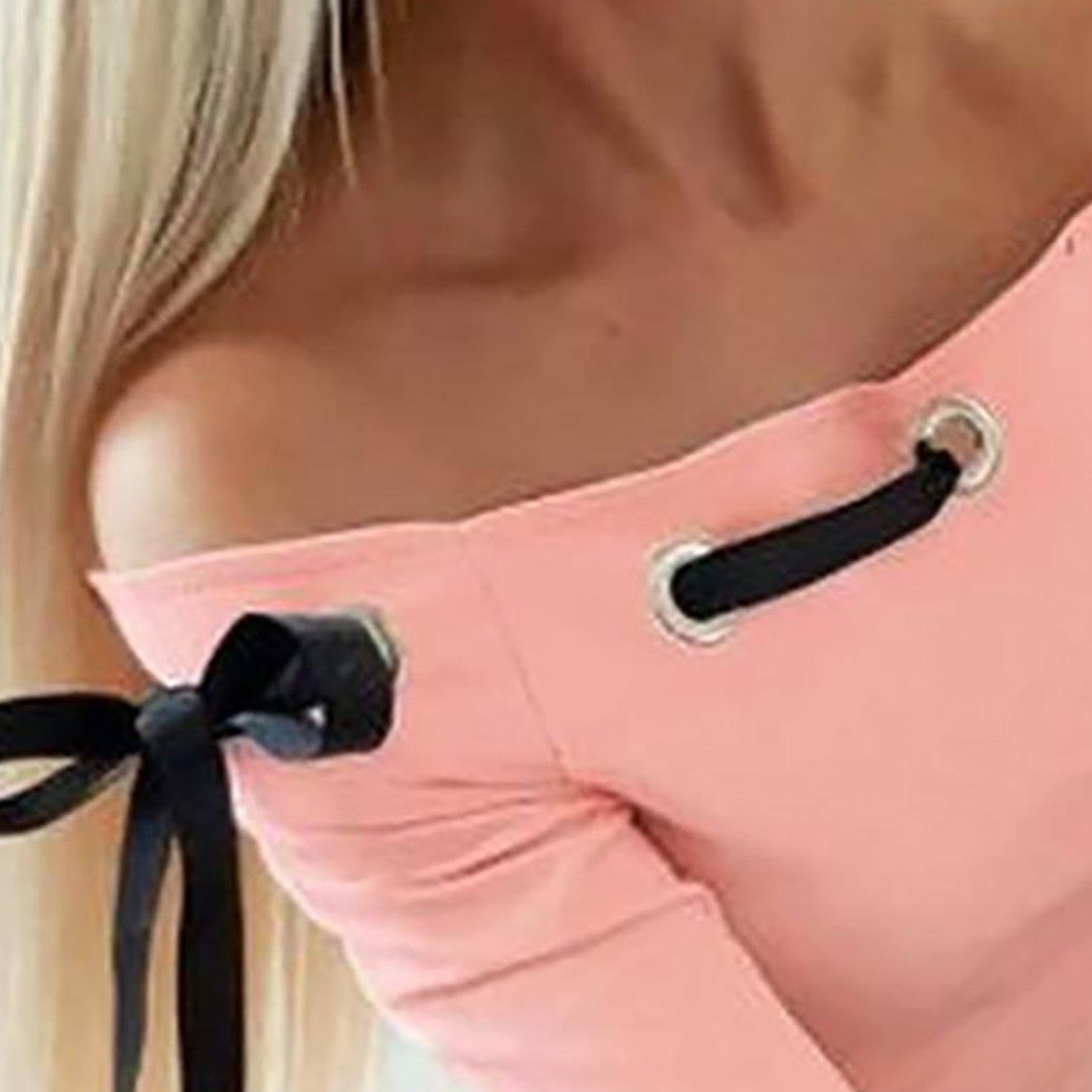 Long Sleeve Off Shoulder Hollow Out Slim Fits Shirt
