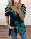 V-Neck Zipper Blouse Pullover