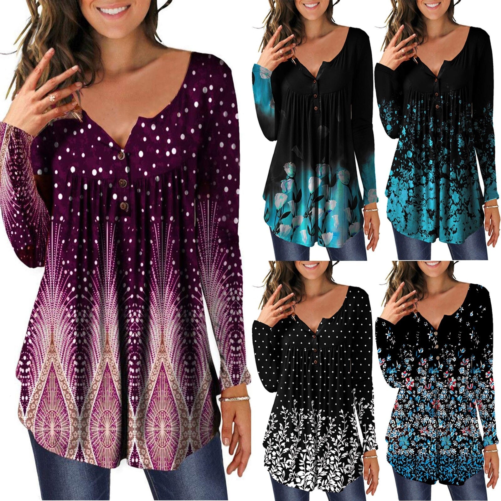 Round Neck Button tunic blouse
