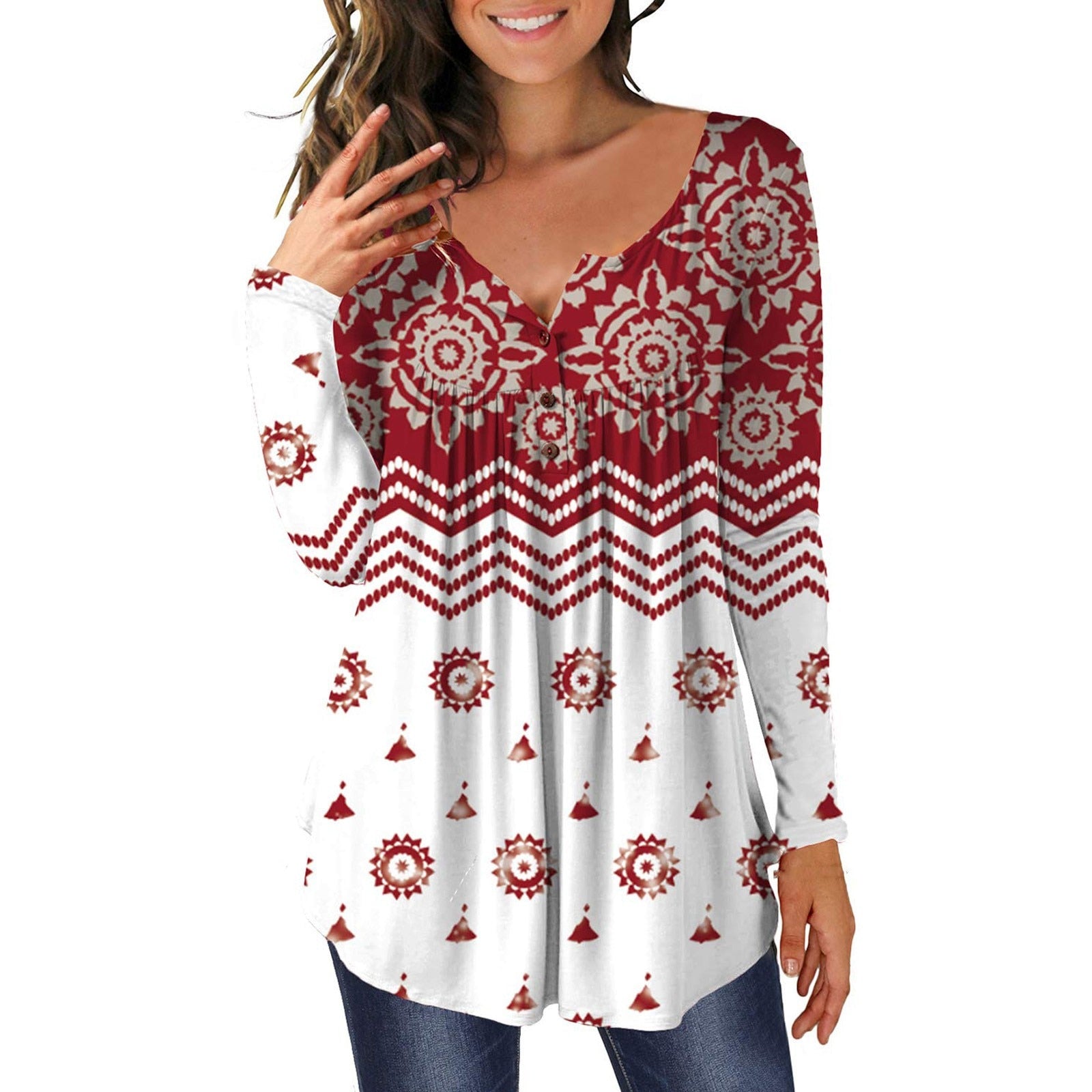 Round Neck Button tunic blouse